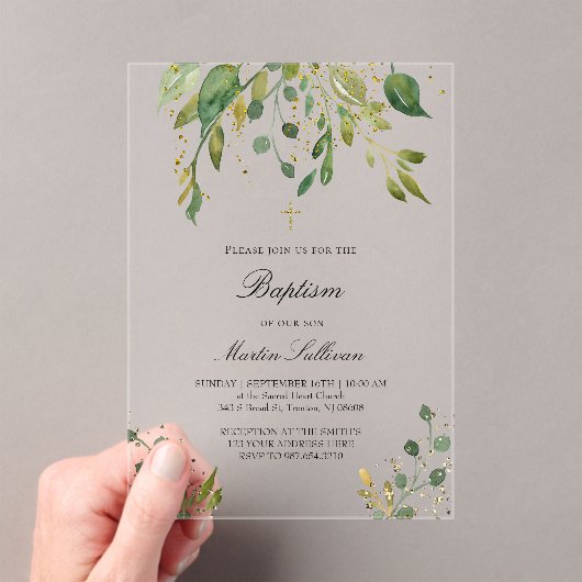 Invitations En Acrylique design verdoyant | Baptême (In situ (ordinateur de poche))