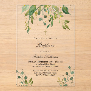 Invitations En Acrylique design verdoyant Baptême