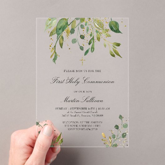 Invitations En Acrylique design verdoyant | Première communion (In situ (ordinateur de poche))