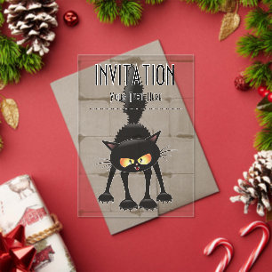 Invitations En Acrylique Dessin animé de chat noir drôle et féroce