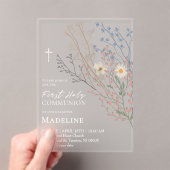 Invitations En Acrylique dessin de fleurs sauvages Première Sainte Communio (In situ (ordinateur de poche))