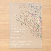 Invitations En Acrylique dessin de fleurs sauvages Première Sainte Communio (Recto)