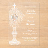 Invitations En Acrylique dessin de monstrance blanche | Première communion (Recto)