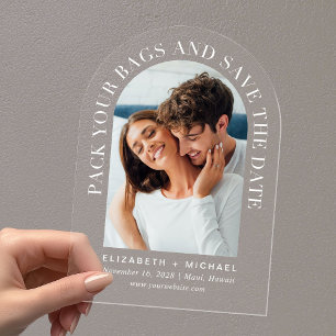 Invitations En Acrylique Destination de mariage avec photo sous une arche -