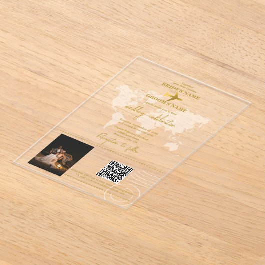 Invitations En Acrylique Destination Mariage Monde Passport Or Clear (Poser)