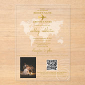 Invitations En Acrylique Destination Mariage Monde Passport Or Clear (Recto)