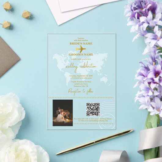 Invitations En Acrylique Destination Mariage Monde Passport Or Clear (Insitu (Mariage))