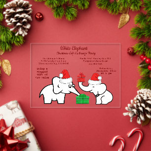 Invitations En Acrylique Deux éléphants blancs de Noël motif diamant