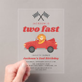 Invitations En Acrylique Deux Fast Lion Red Race Car Boy 2e anniversaire (In situ (ordinateur de poche))