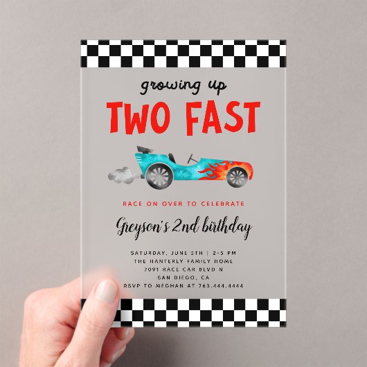 Invitations En Acrylique Deux Fast Race Car Boy Fête d'Anniversaire (In situ (ordinateur de poche))