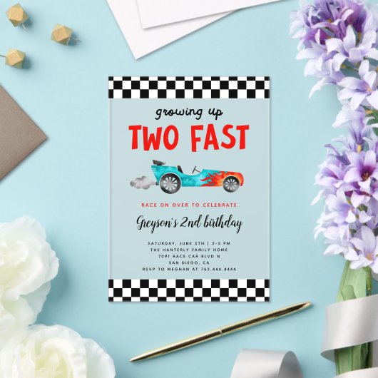 Invitations En Acrylique Deux Fast Race Car Boy Fête d'Anniversaire (Insitu (Mariage))