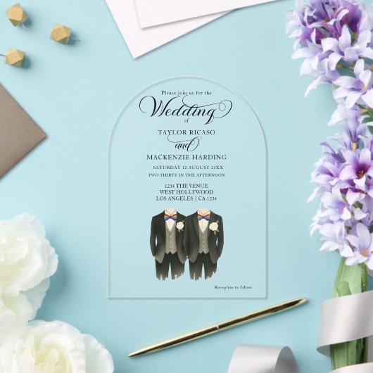 Invitations En Acrylique Deux mariés en Rainbow Cravate photo Mariage gay (Insitu (Mariage))