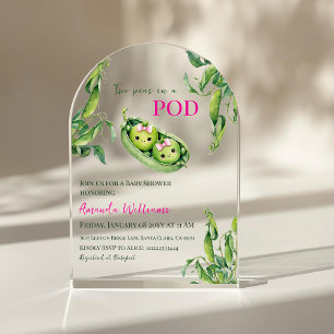 Invitations En Acrylique Deux pois dans une cosse Fille rose Jumeaux Baby S