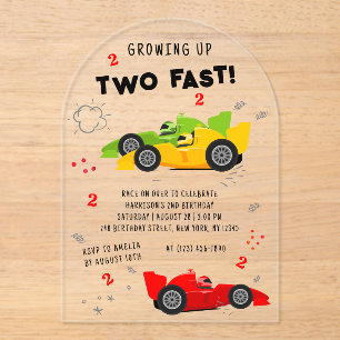 Invitations En Acrylique Deux voitures de course pour enfants de 2e anniver