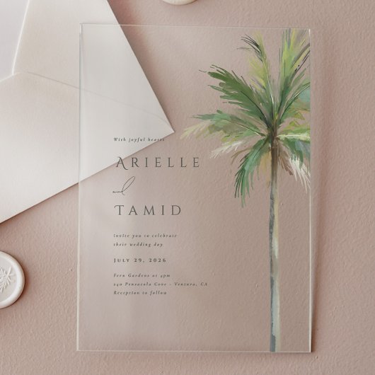 Invitations En Acrylique Devonport Moderne Aquarelle Palm Tree Mariage