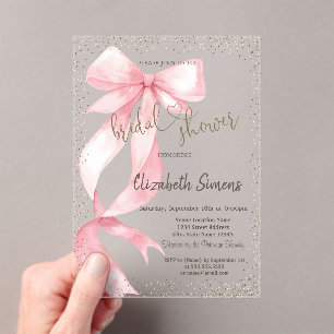Invitations En Acrylique Diadème,Confettis,Douche de Mariée Ruban Rose