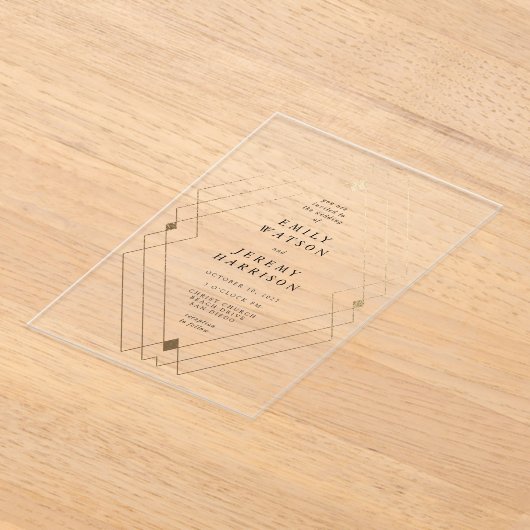 Invitations En Acrylique Diamant Or Blanc Géométrique Mariage Gatsby (Poser)