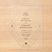 Invitations En Acrylique Diamant Or Blanc Géométrique Mariage Gatsby (Recto)
