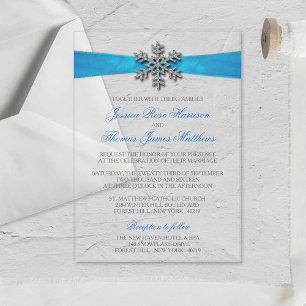 Invitations En Acrylique Diamante Snowflake & Blue Ribbon Mariage d'hiver
