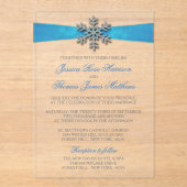 Invitations En Acrylique Diamante Snowflake & Blue Ribbon Mariage d'hiver (Recto)