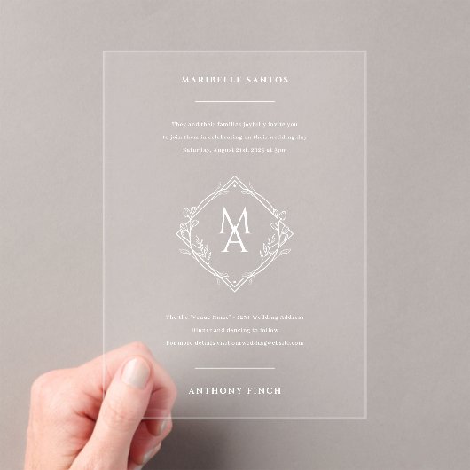 Invitations En Acrylique Diamond Floral Monogram Wedding (In situ (ordinateur de poche))