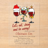 Invitations En Acrylique Dîner de Noël Cocktails Vins Lunettes (Recto)