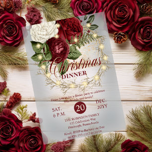 Invitations En Acrylique Dîner de Noël - Couronne de vigne florale illuminé