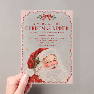Invitations En Acrylique Dîner de Noël rose du Père Noël vintage