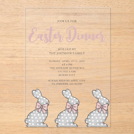 Invitations En Acrylique Dîner de Pâques Boulet Rose (Recto)
