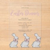 Invitations En Acrylique Dîner de Pâques Lapin Rose Mignon  (Recto)