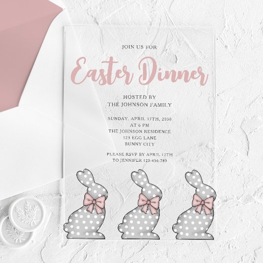 Invitations En Acrylique Dîner de Pâques Lapin Rose Mignon 