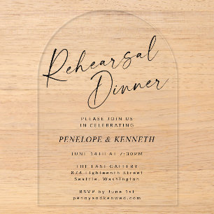 Invitations En Acrylique Dîner de répétition à l'écriture moderne minimalis