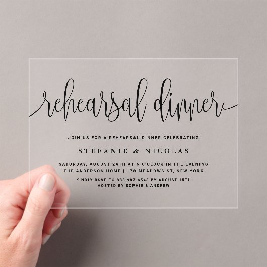 Invitations En Acrylique Dîner de répétition Black Pretty Calligraphy (In situ (ordinateur de poche))