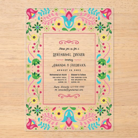 Invitations En Acrylique Dîner de répétition d'art populaire mexicain Fiest (Recto)