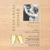Invitations En Acrylique Dîner de répétition de champagne photo élégant (Recto)