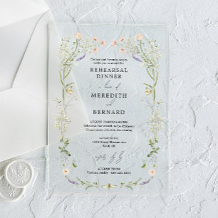 Invitations En Acrylique Dîner de répétition de mariage aux fleurs sauvages