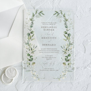 Invitations En Acrylique Dîner de répétition de mariage botanique élégant