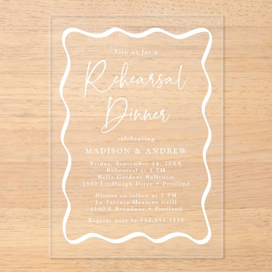 Invitations En Acrylique Dîner de répétition de trame moderne (Recto)