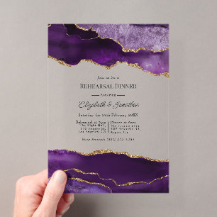 Invitations En Acrylique Dîner de répétition en agate violette fausse luxue