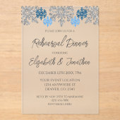 Invitations En Acrylique Dîner de répétition hivernal Silver Blue Snowflake (Recto)