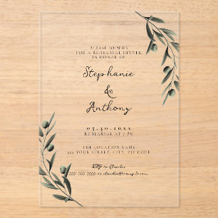 Invitations En Acrylique Dîner de répétition italien à la branche d'olivier