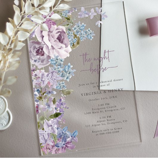 Invitations En Acrylique Dîner De Répétition Lilac Élégant