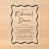 Invitations En Acrylique Dîner de répétition moderne Black Wavy Frame (Recto)