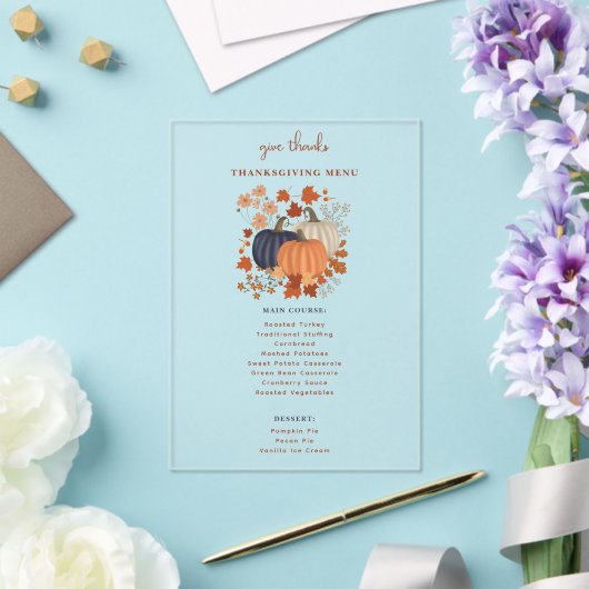 Invitations En Acrylique Dîner de Thanksgiving citrouille Menu (Insitu (Mariage))