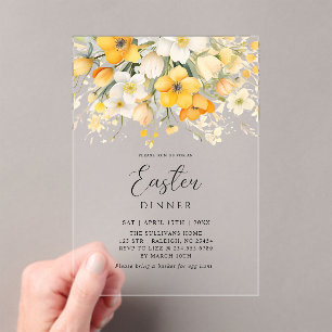 Invitations En Acrylique Dîner Floral de Pâques aux couleurs Jaune Printani