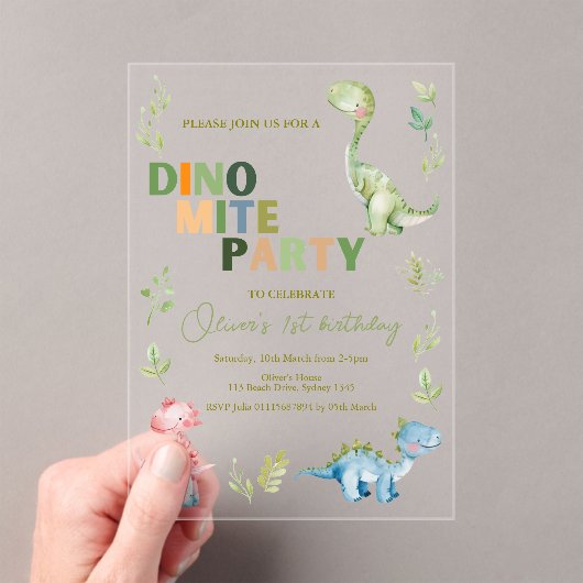 Invitations En Acrylique Dino-mite 1ère fête d'anniversaire (In situ (ordinateur de poche))