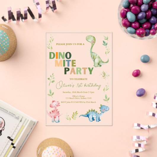 Invitations En Acrylique Dino-mite 1ère fête d'anniversaire (Insitu (Célébration))