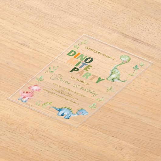 Invitations En Acrylique Dino-mite 1ère fête d'anniversaire (Poser)