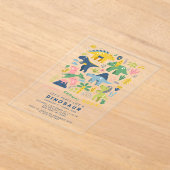 Invitations En Acrylique Dino Party mignon Dinosaures moderne Quatrième ann (Poser)