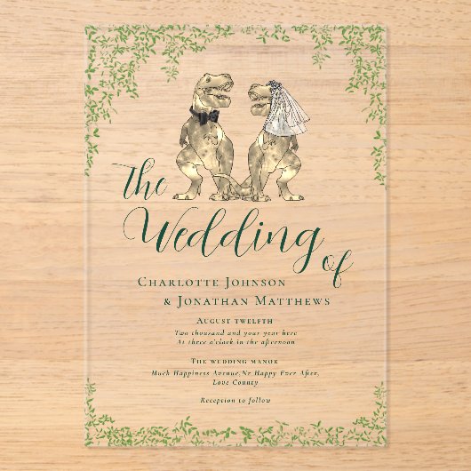 Invitations En Acrylique Dinosaur Thème Mariage (Recto)